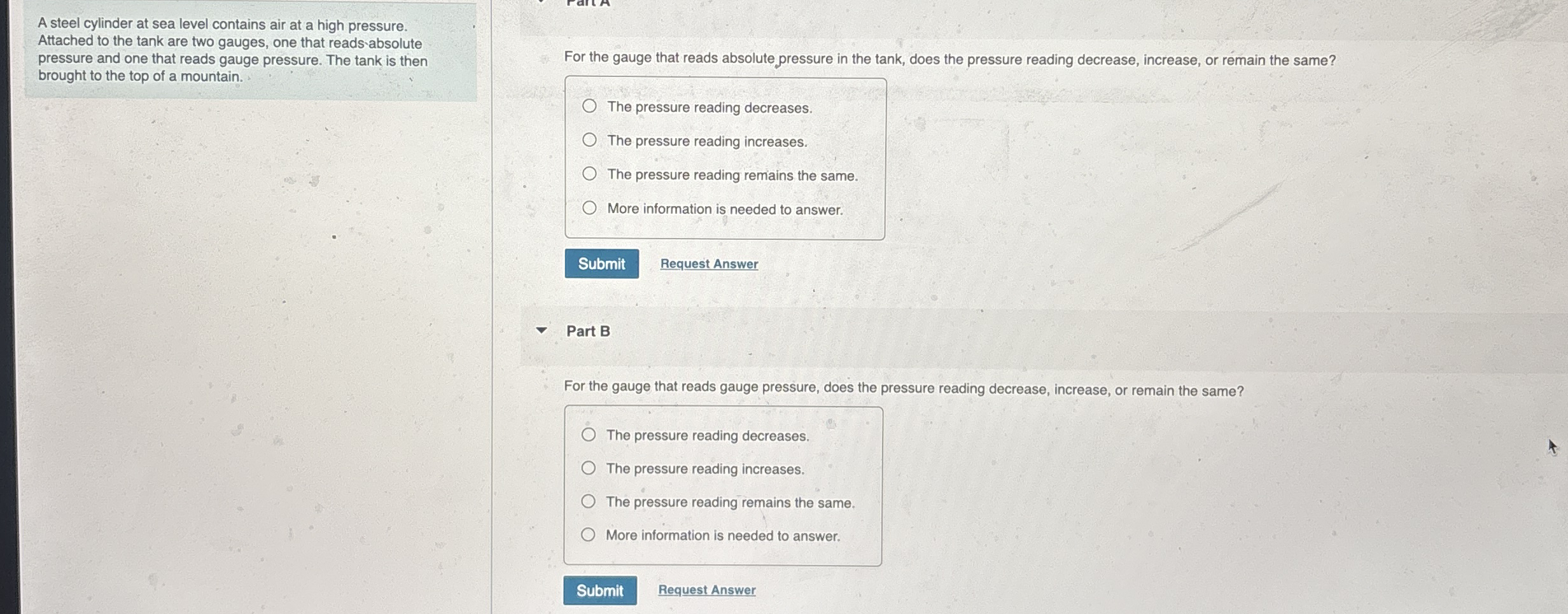 A steel cylinder at sea level contains air at a