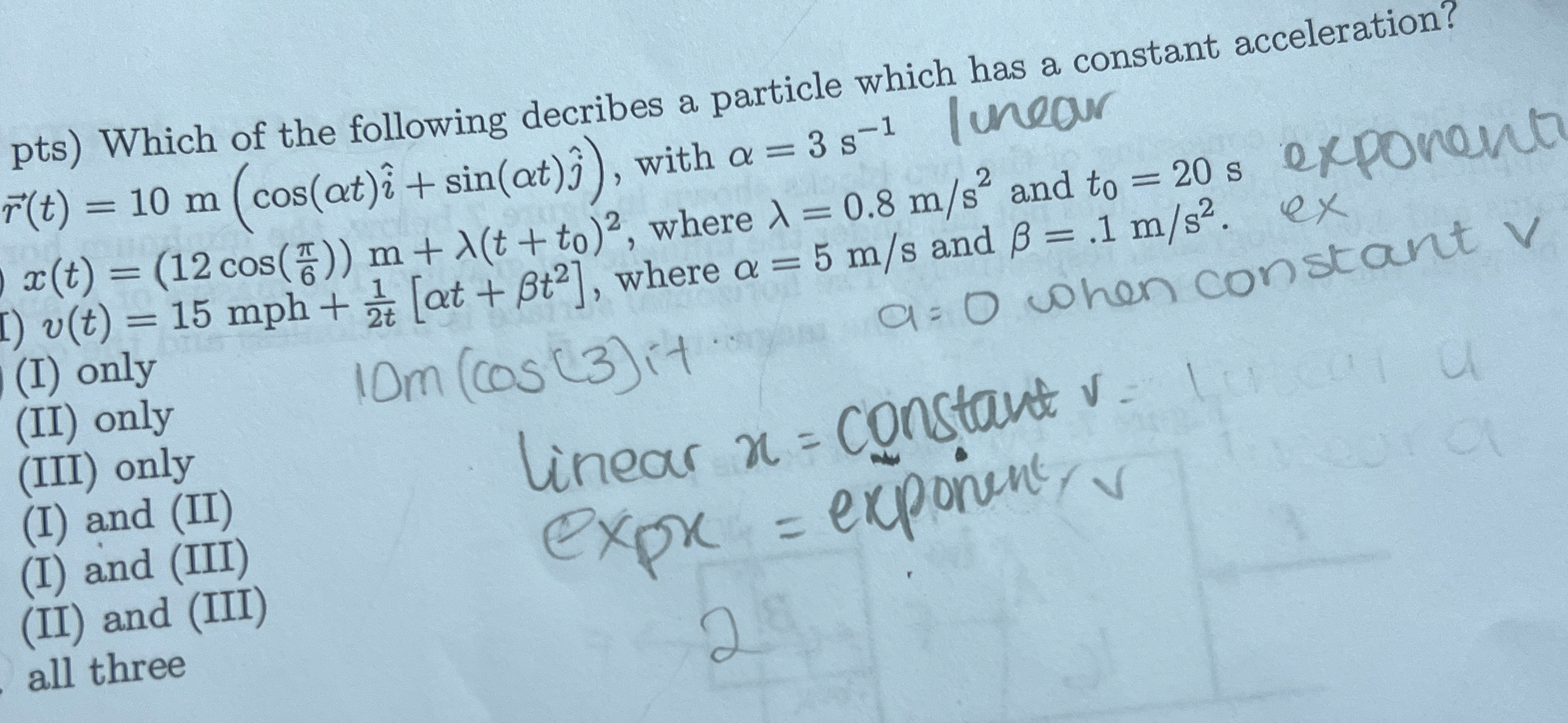 p t s Which of the following decribes a particle