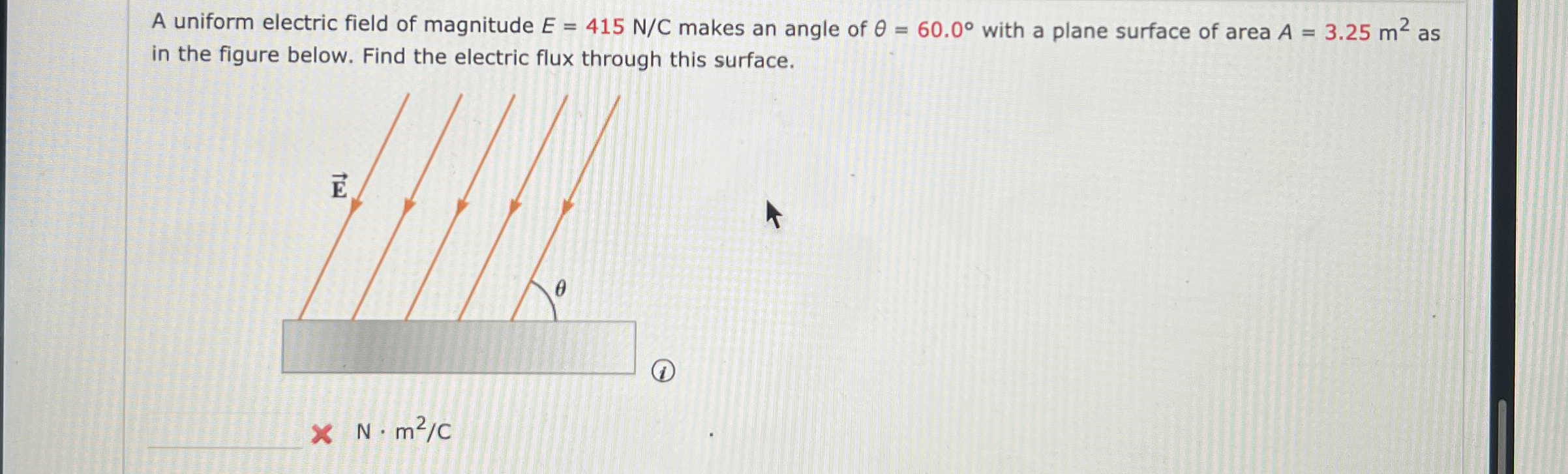 A uniform electric field of magnitude E = 4 1 5 N