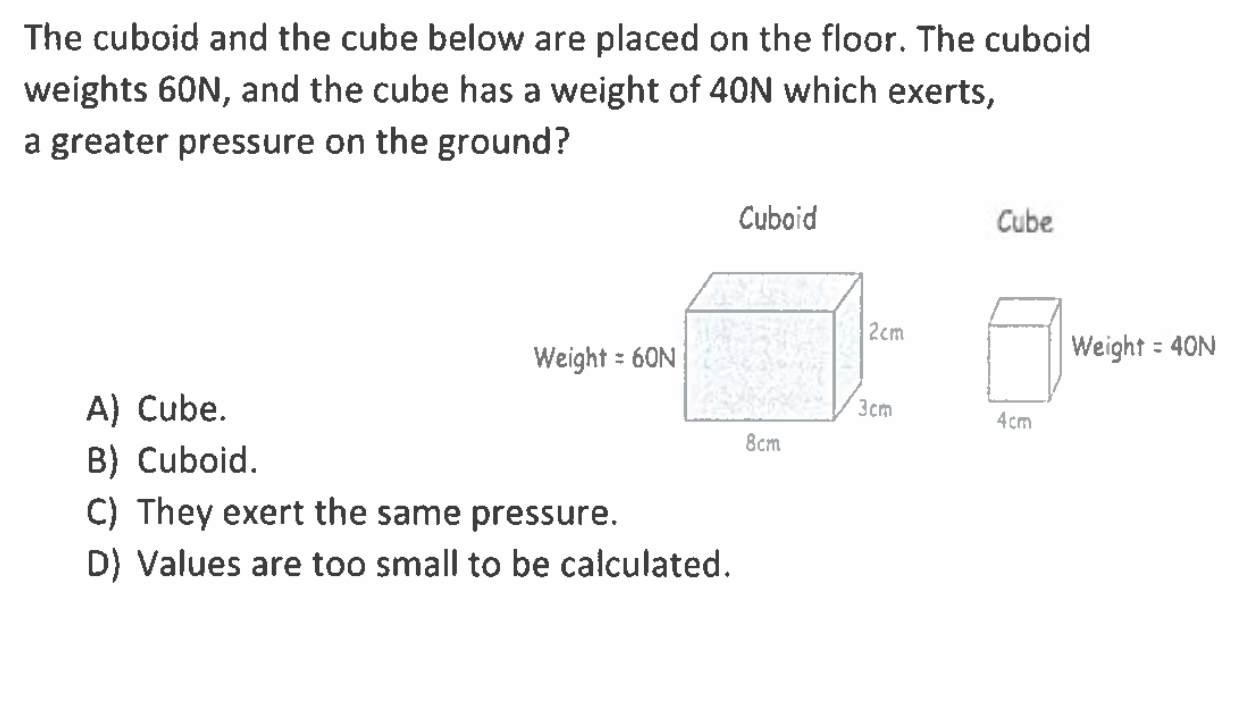 The cuboid and the cube below are placed on the
