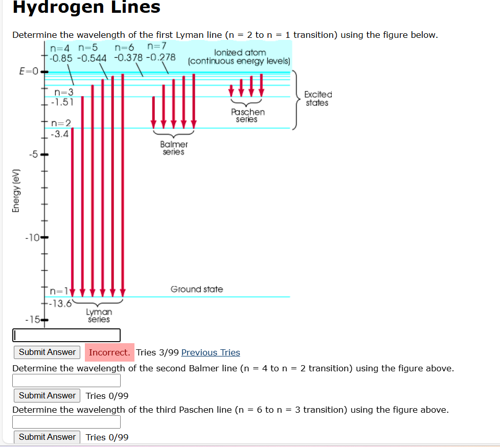 Hydrogen Lines Determine the wavelength of the