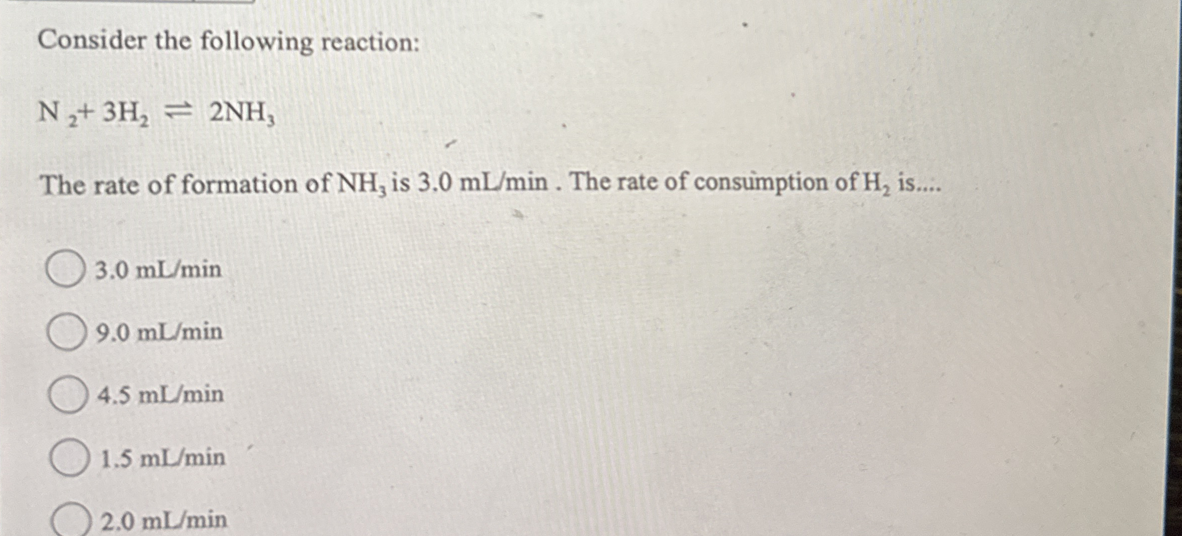 Consider the following reaction: N 2 + 3 H 2 2 N