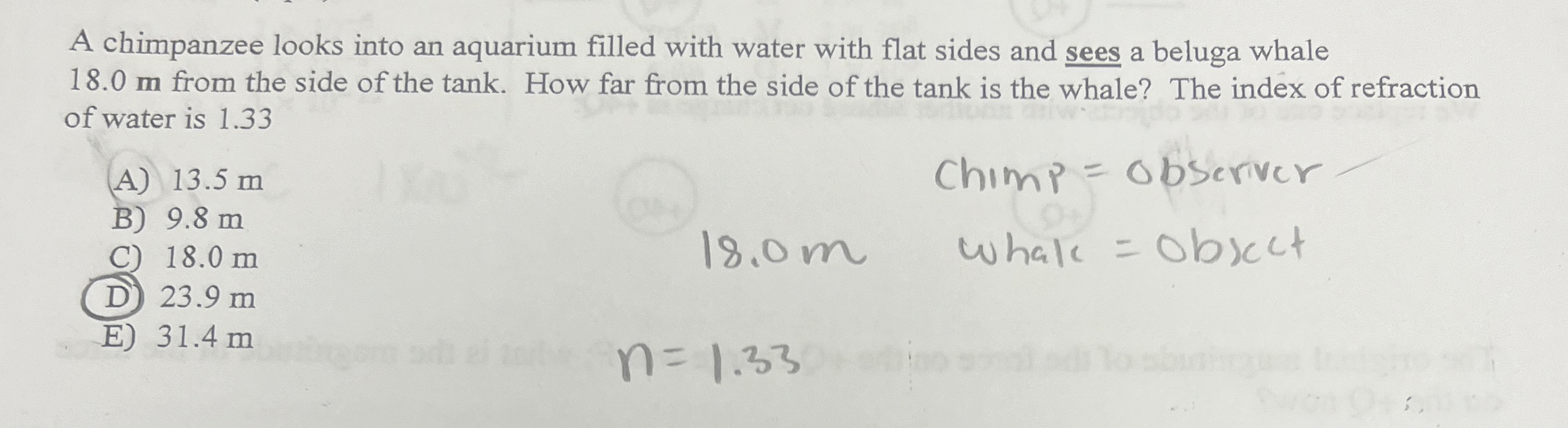 A chimpanzee looks into an aquarium filled with