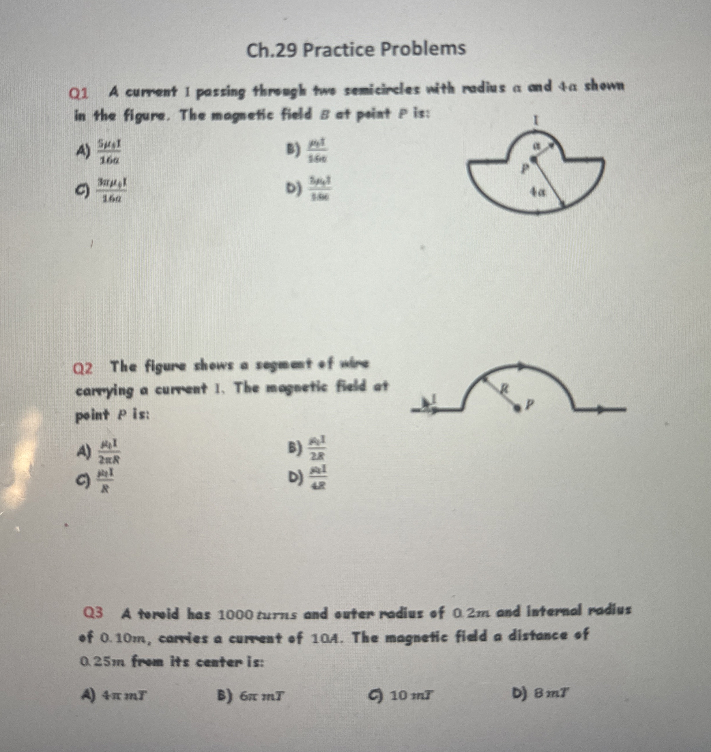 Ch . 2 9 Practice Problems Q 1 A curment I