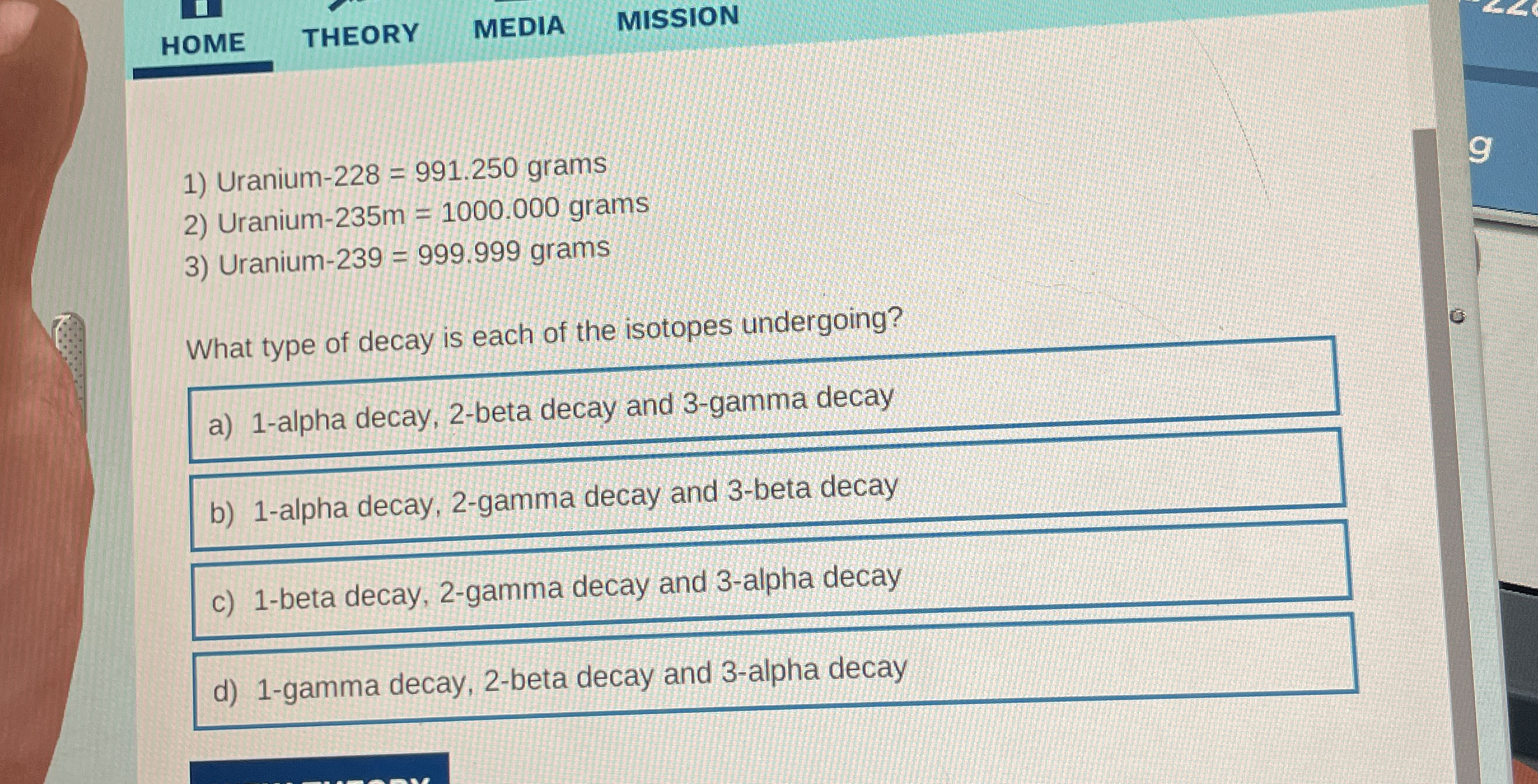 HOME THEORY MEDIA MISSION Uranium - 2 2 8 = 9 9 1