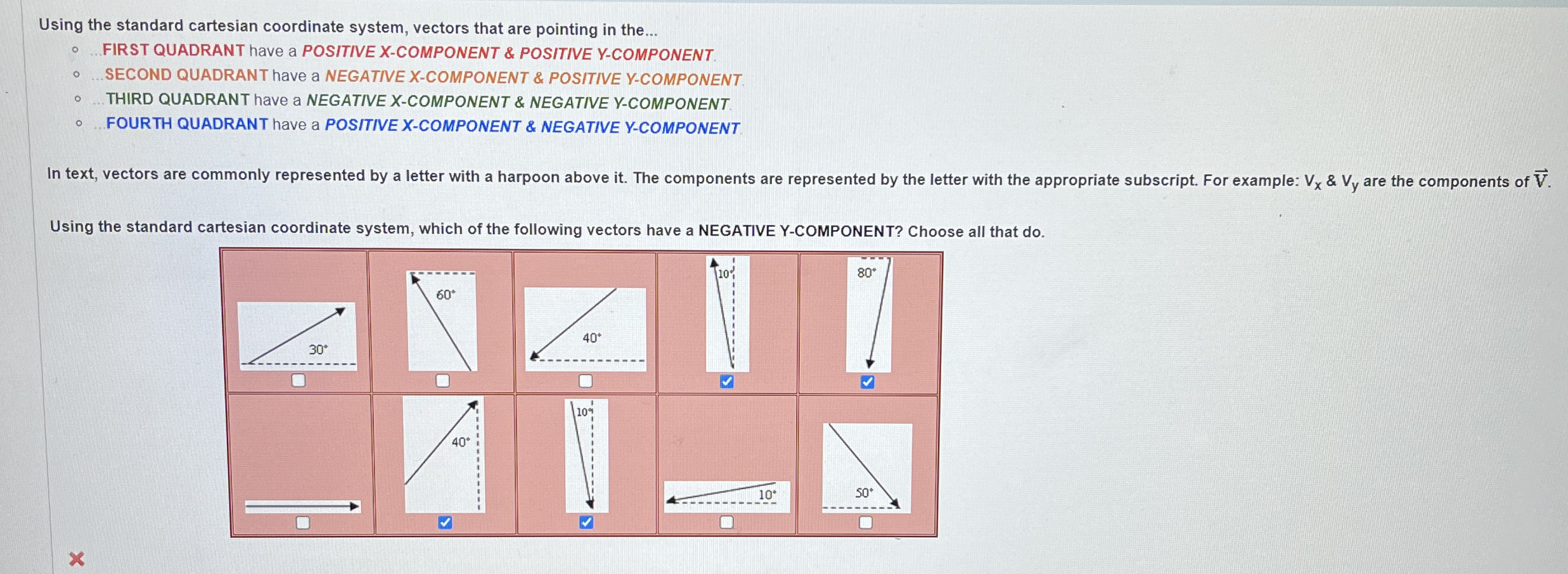 Using the standard cartesian coordinate system,