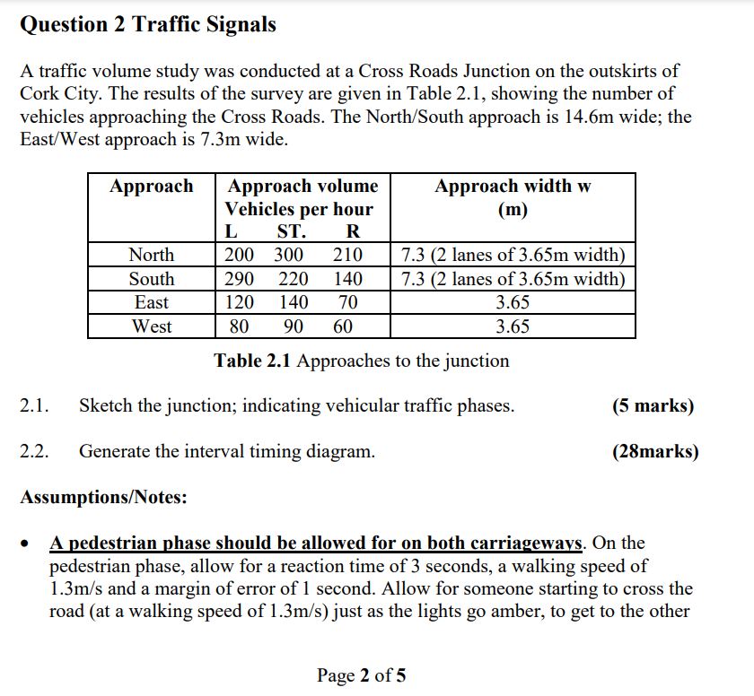 Question 2 Traffic Signals A traffic volume study
