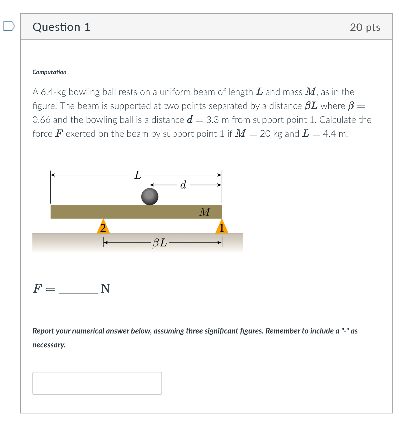 Question 1 2 0 pts Computation A 6 . 4 - kg