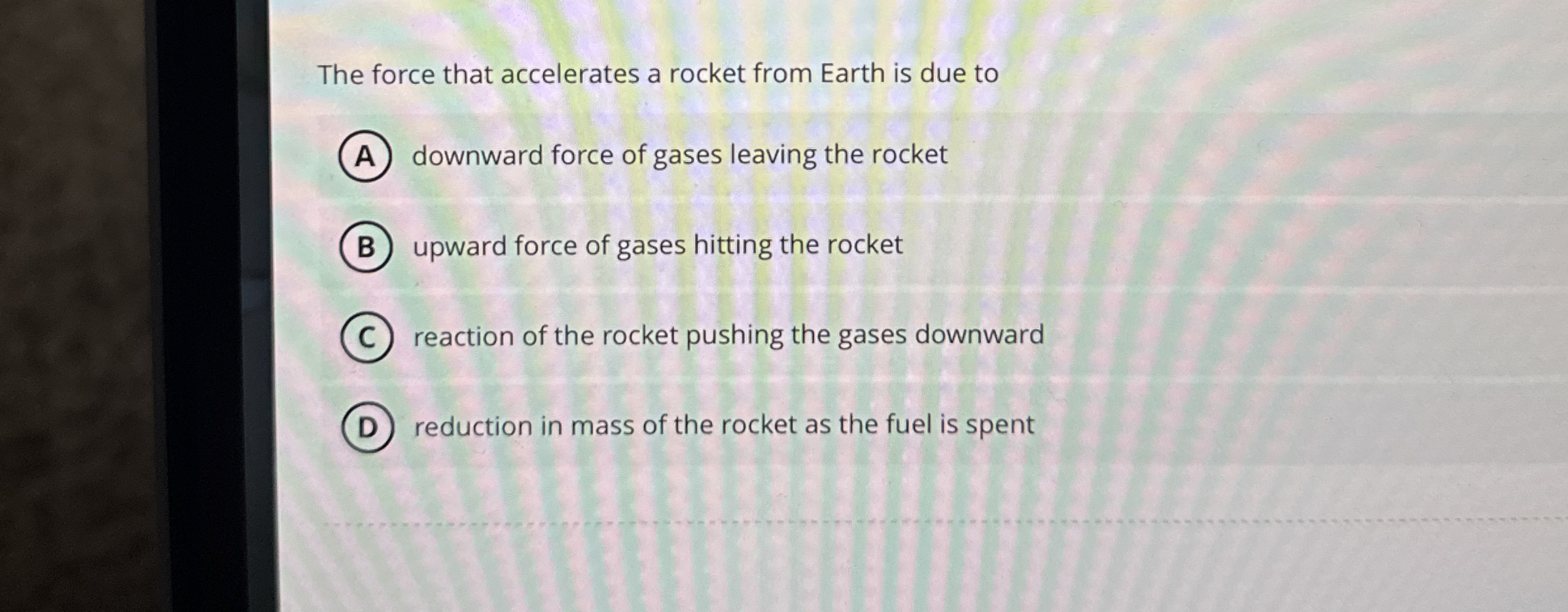 The force that accelerates a rocket from Earth is