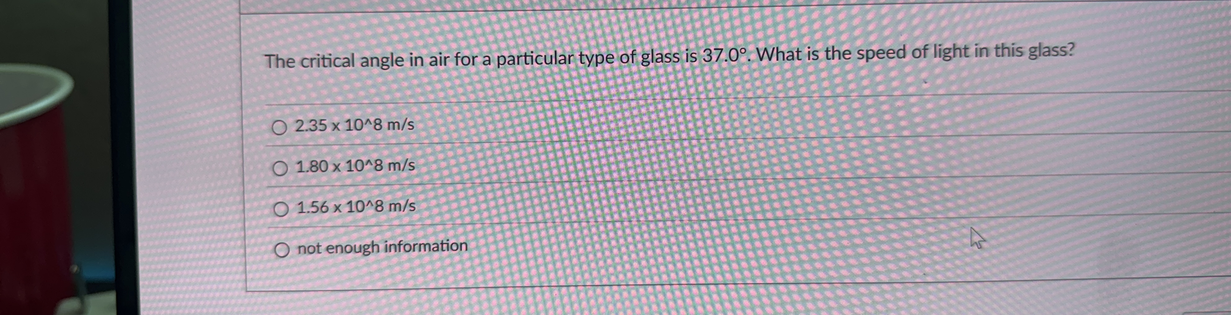 The critical angle in air for a particular type