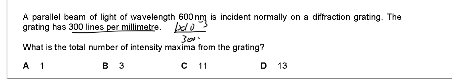 A parallel beam of light of wavelength 6 0 0 nm