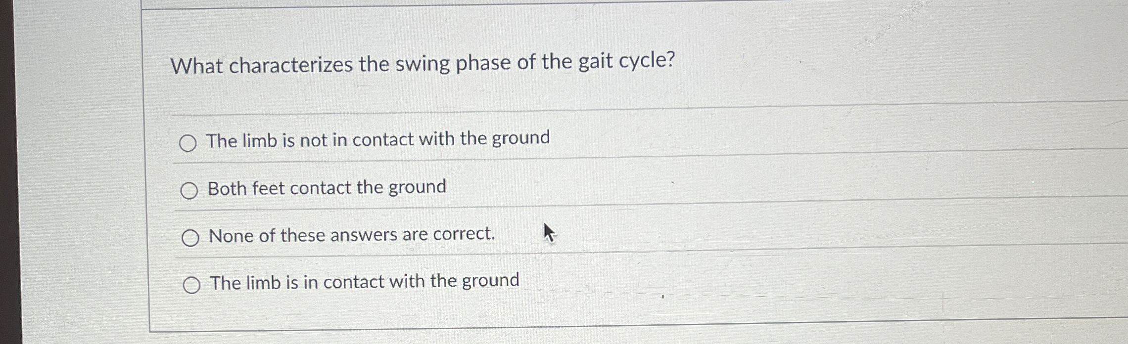 What characterizes the swing phase of the gait