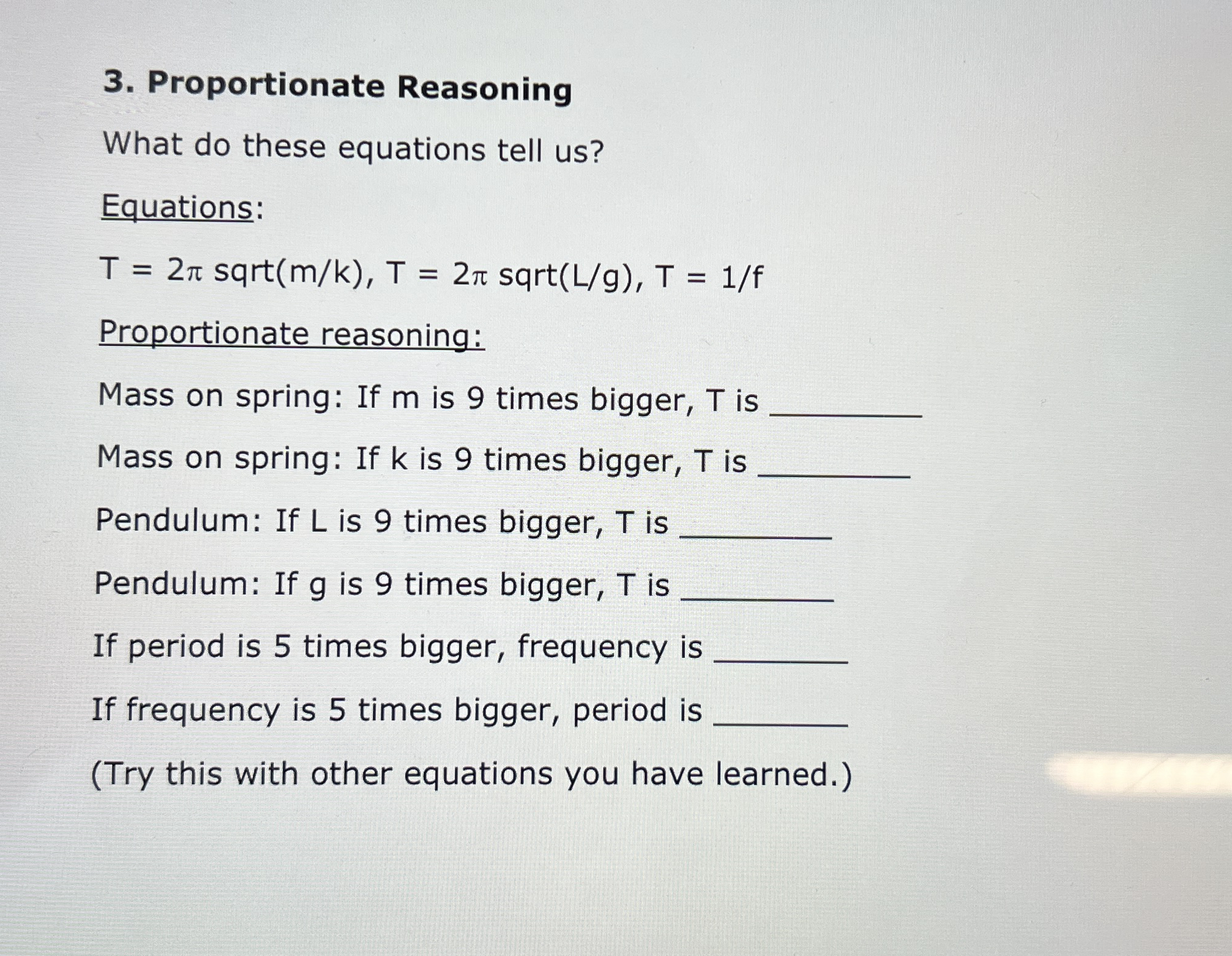 Proportionate Reasoning What do these equations
