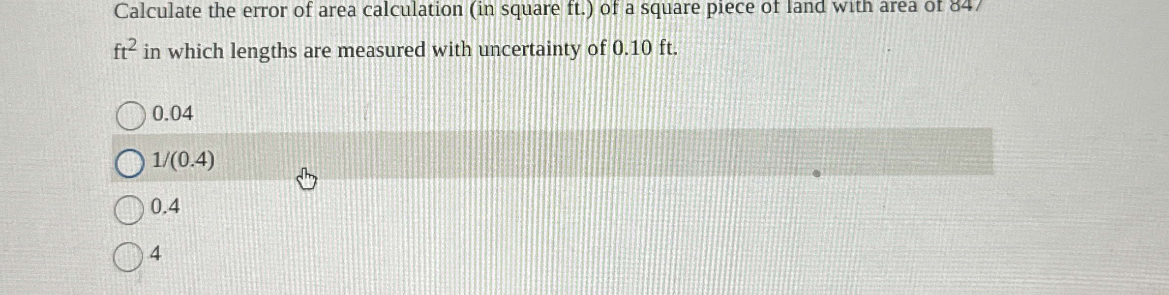 Calculate the error of area calculation ( in