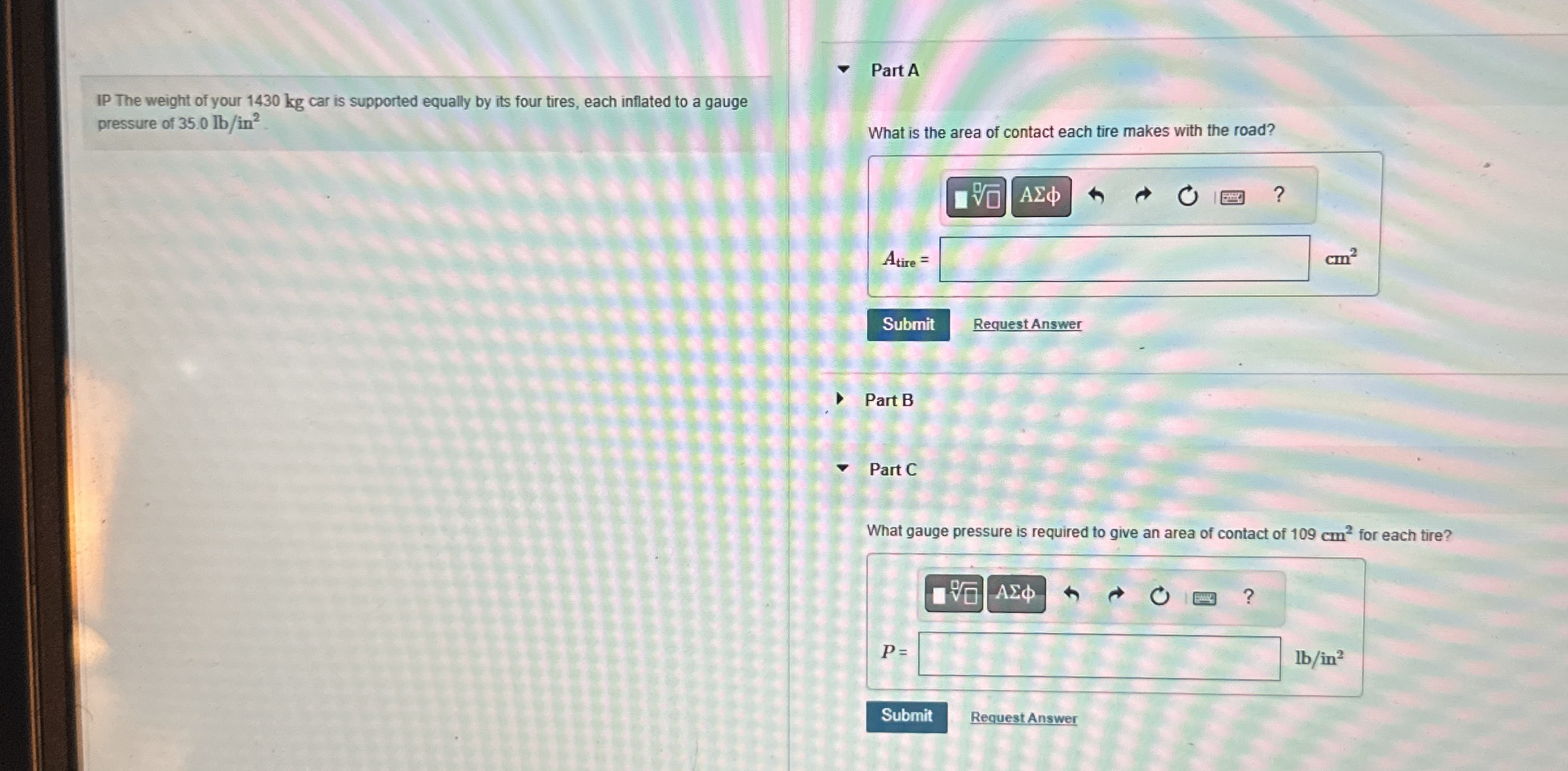 IP The weight of your 1 4 3 0 kg car is supported