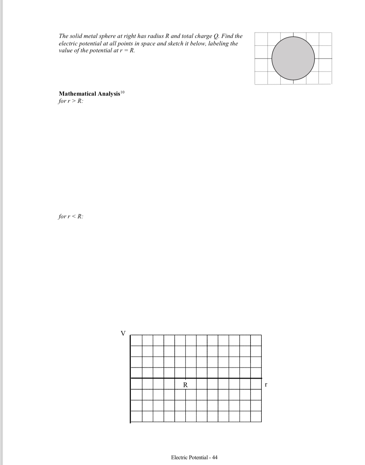 The solid metal sphere at right has radius R and