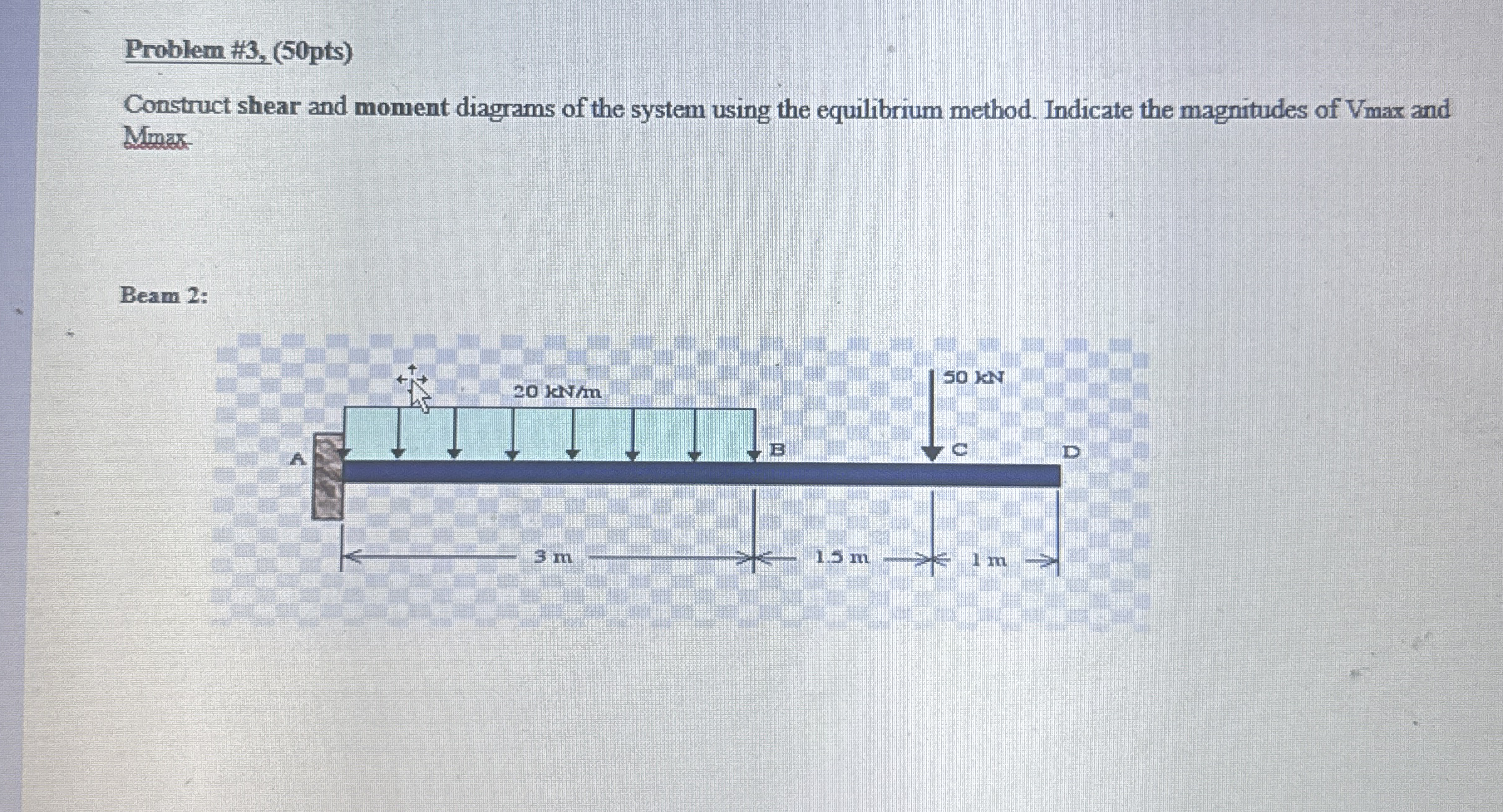 Problem # 3 , ( 5 0 pts ) Construct shear and