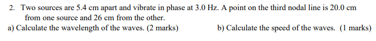 2 . Two sources are 5 . 4 cm apart and vibrate in