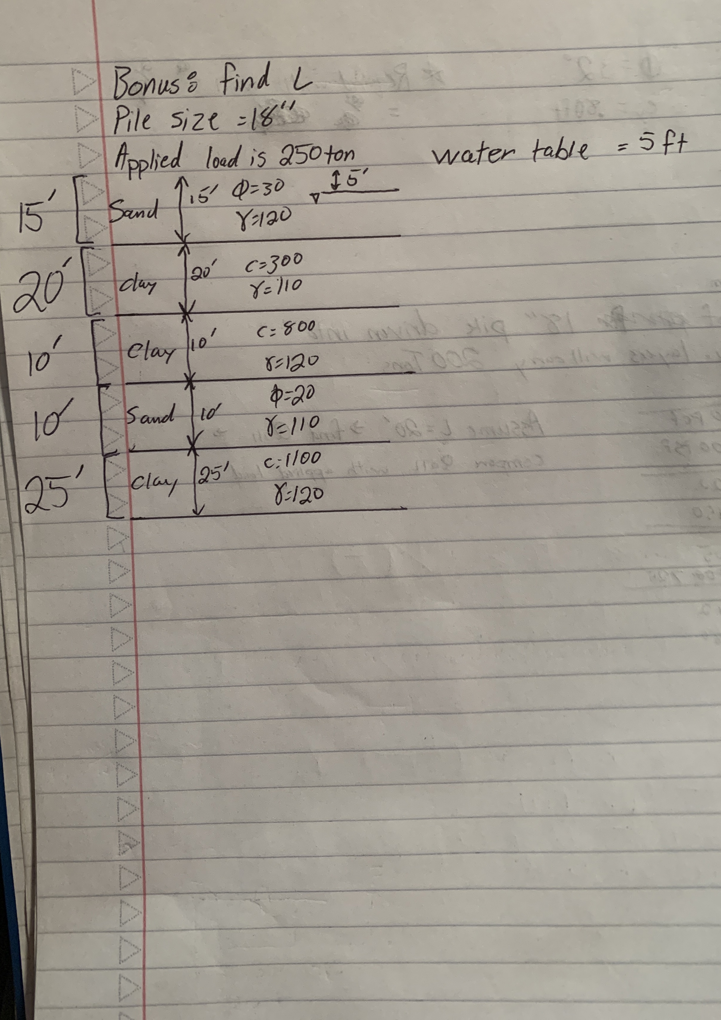 Bonus: find L Pile size = 1 8 ' ' Applied load is
