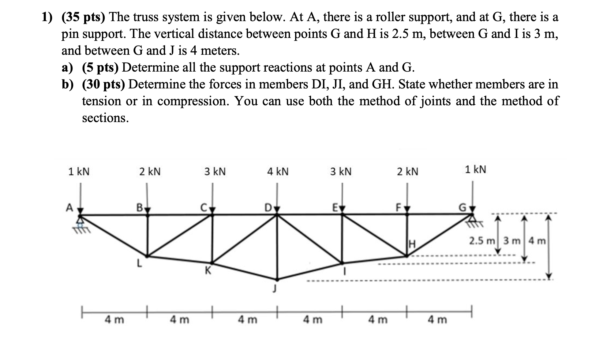 1 ) ( \ ( 3 5 \ mathbf { p t s } ) \ ) The truss