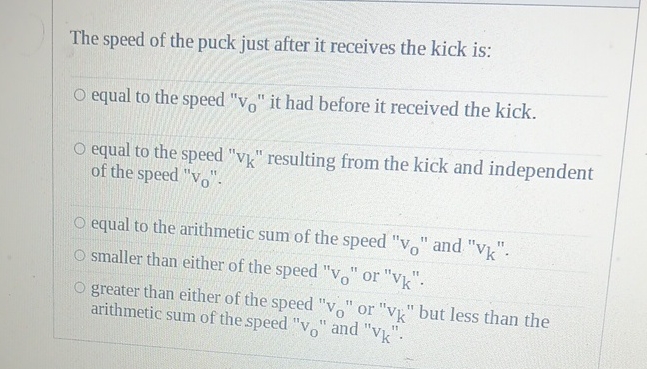 The speed of the puck just after it receives the