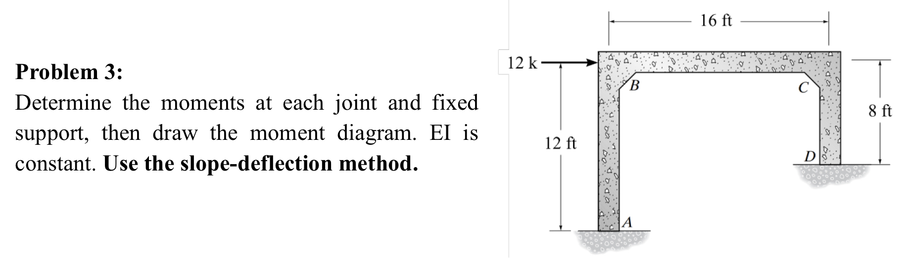 Problem 3 : Determine the moments at each joint