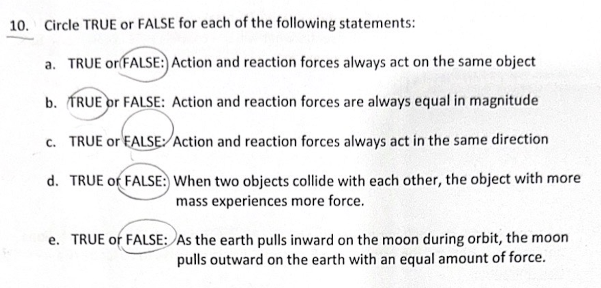 1 0 . Circle TRUE or FALSE for each of the