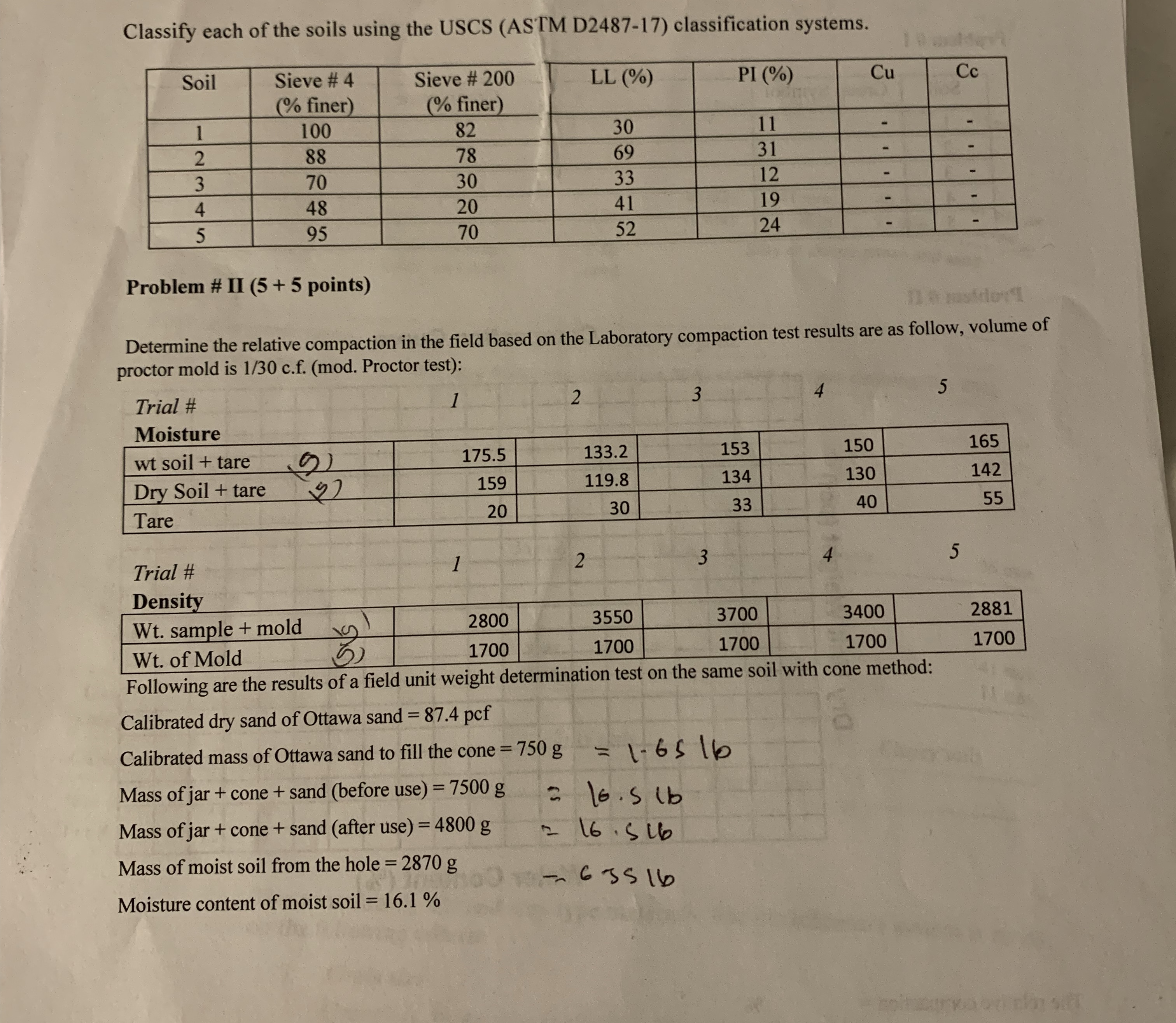 Classify each of the soils using the USCS ( ASTM