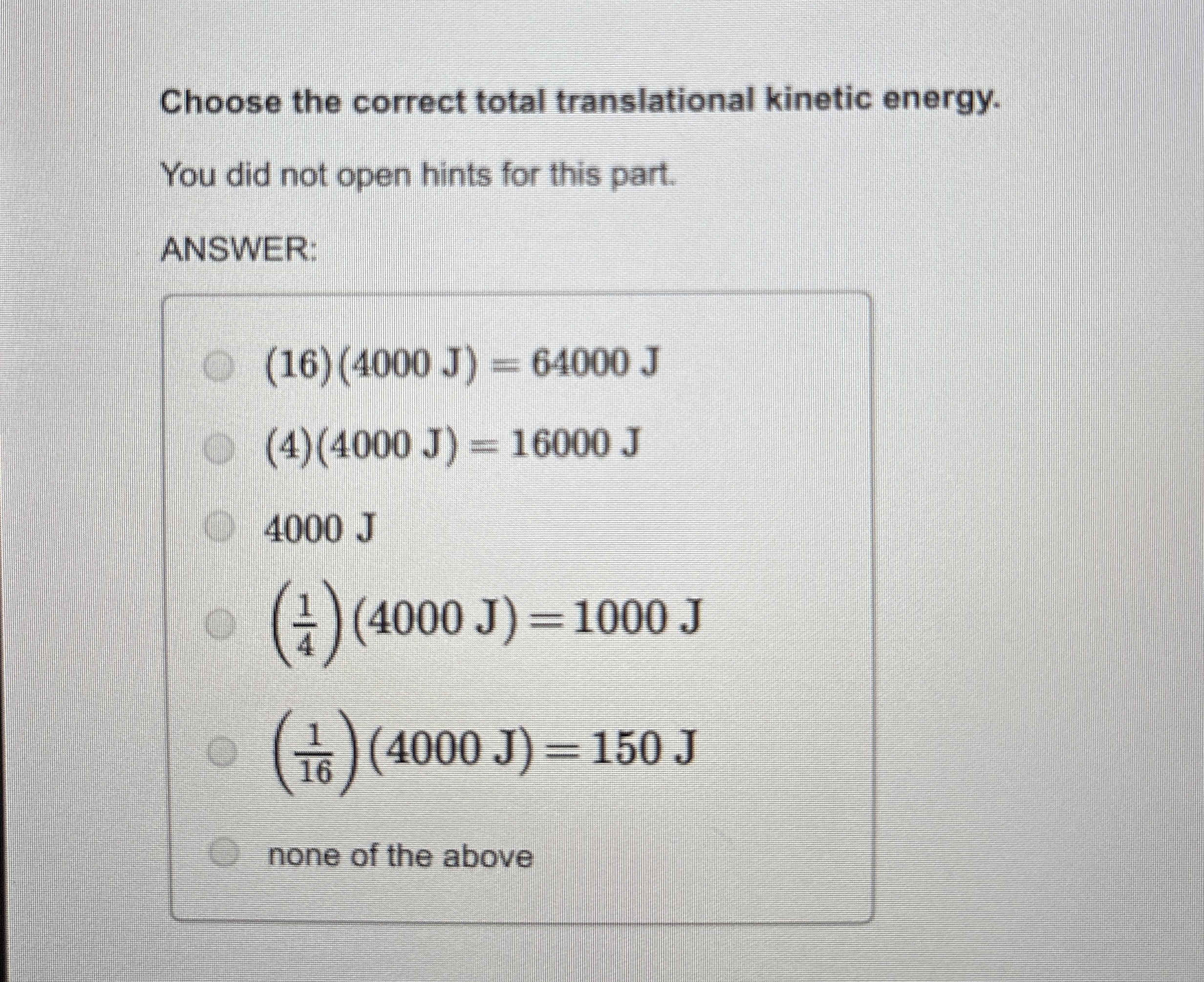 Choose the correct total translational kinetic