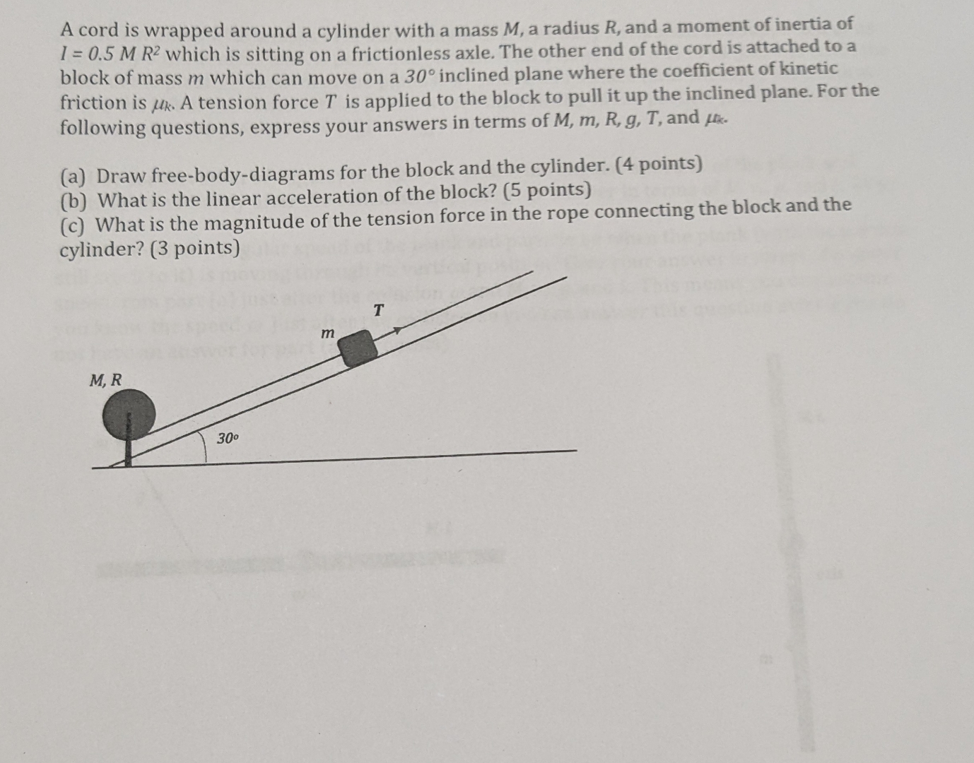 A cord is wrapped around a cylinder with a mass M