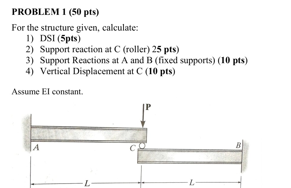PROBLEM 1 ( 5 0 pts ) For the structure given,