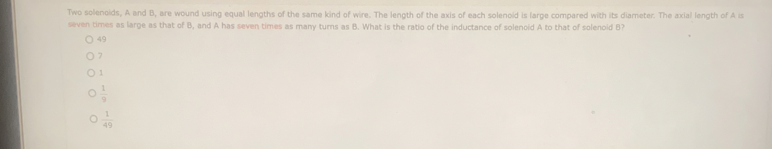 Two solenoids, A and B , are wound using equal