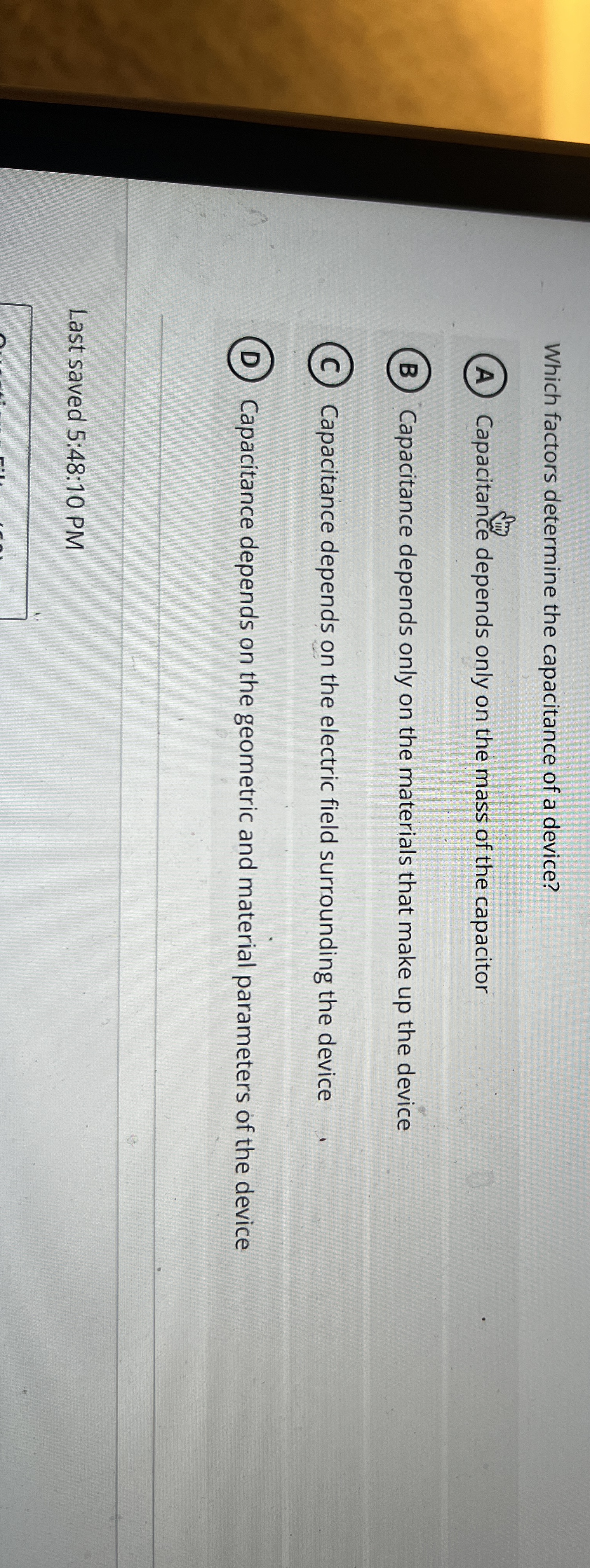 Which factors determine the capacitance of a