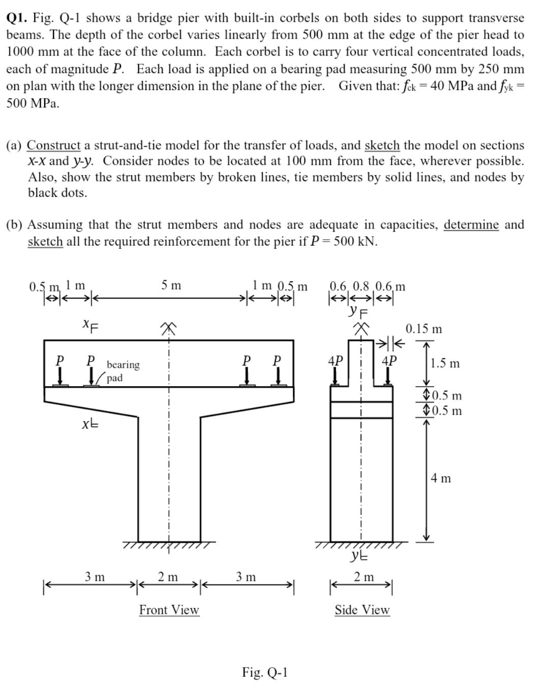 Q 1 . Fig. Q - 1 shows a bridge pier with built -