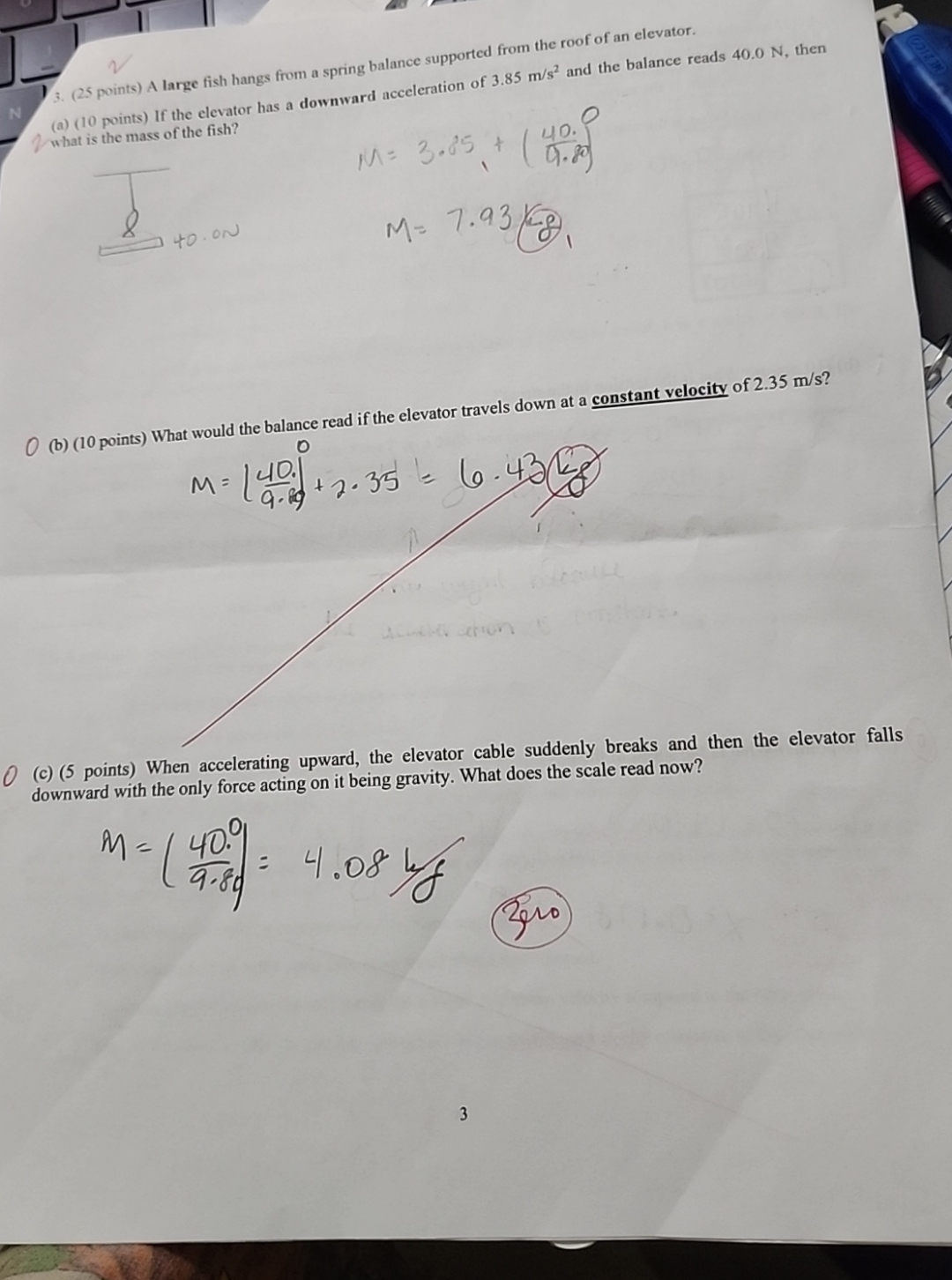 ( 2 5 points ) A large fish hangs from a spring