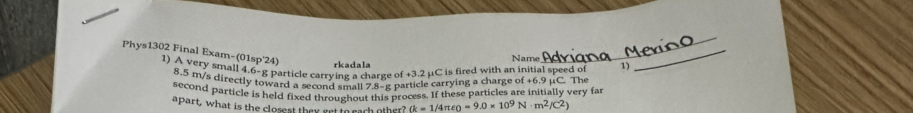 Phys 1 3 0 2 Final Exam - ( 0 1 sp ' 2 4 ) A very