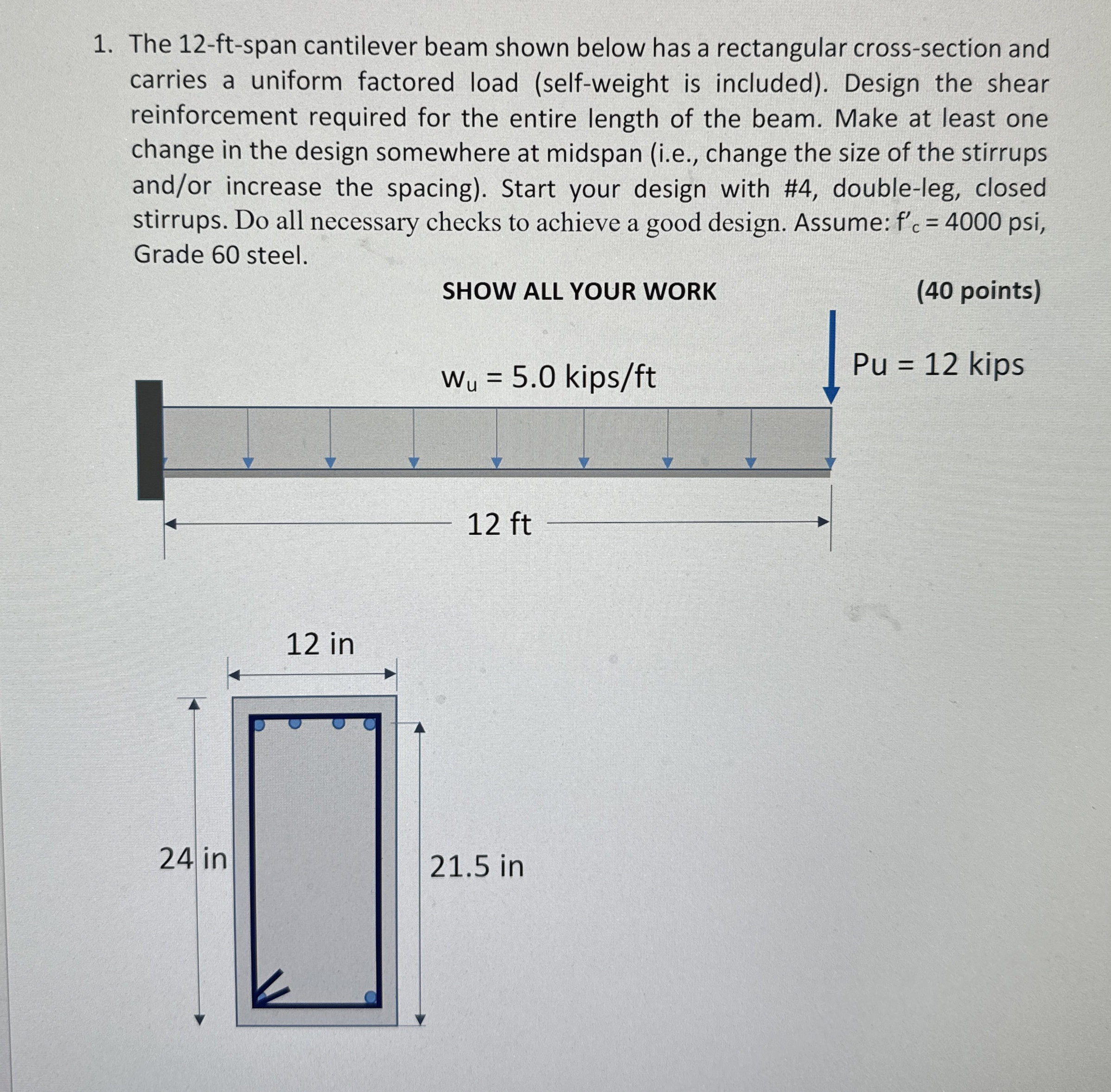 The 1 2 - ft - span cantilever beam shown below