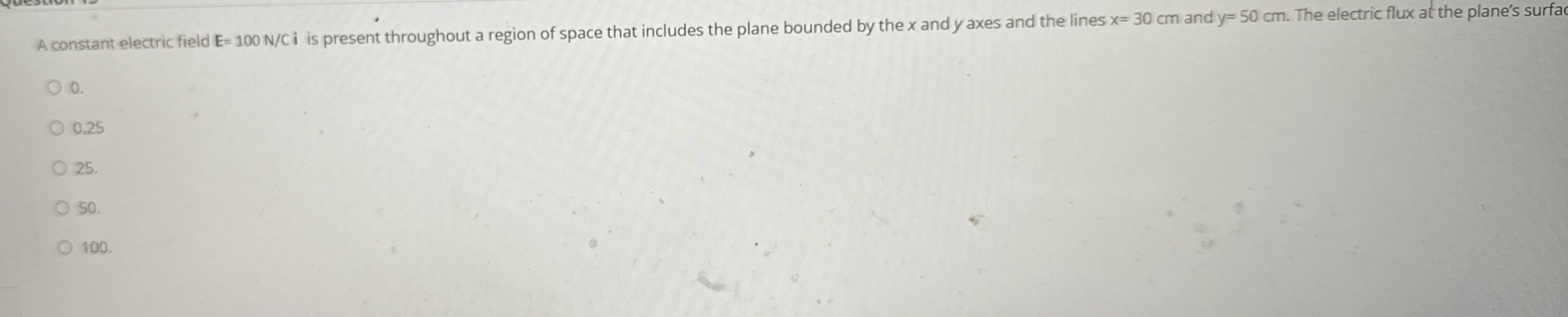 A constant electric field E = 1 0 0 N C i is