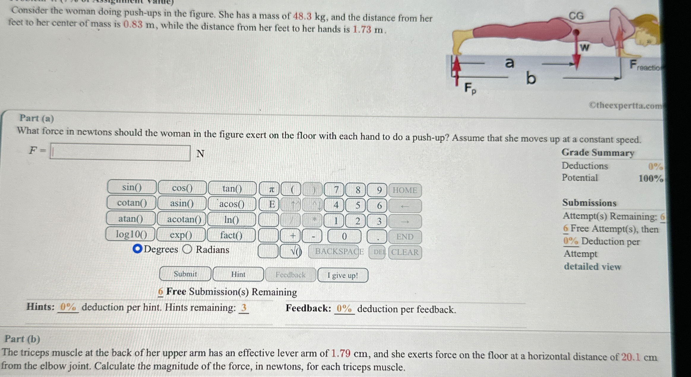 Consider the woman doing push - ups in the