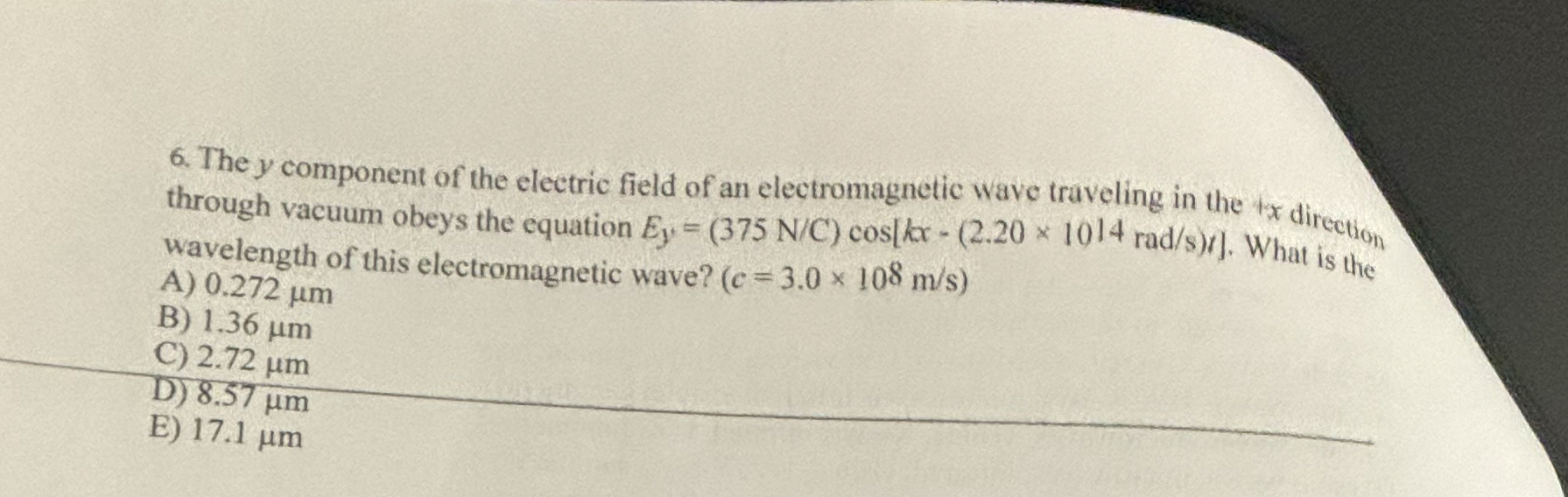The y component of the electric field of an