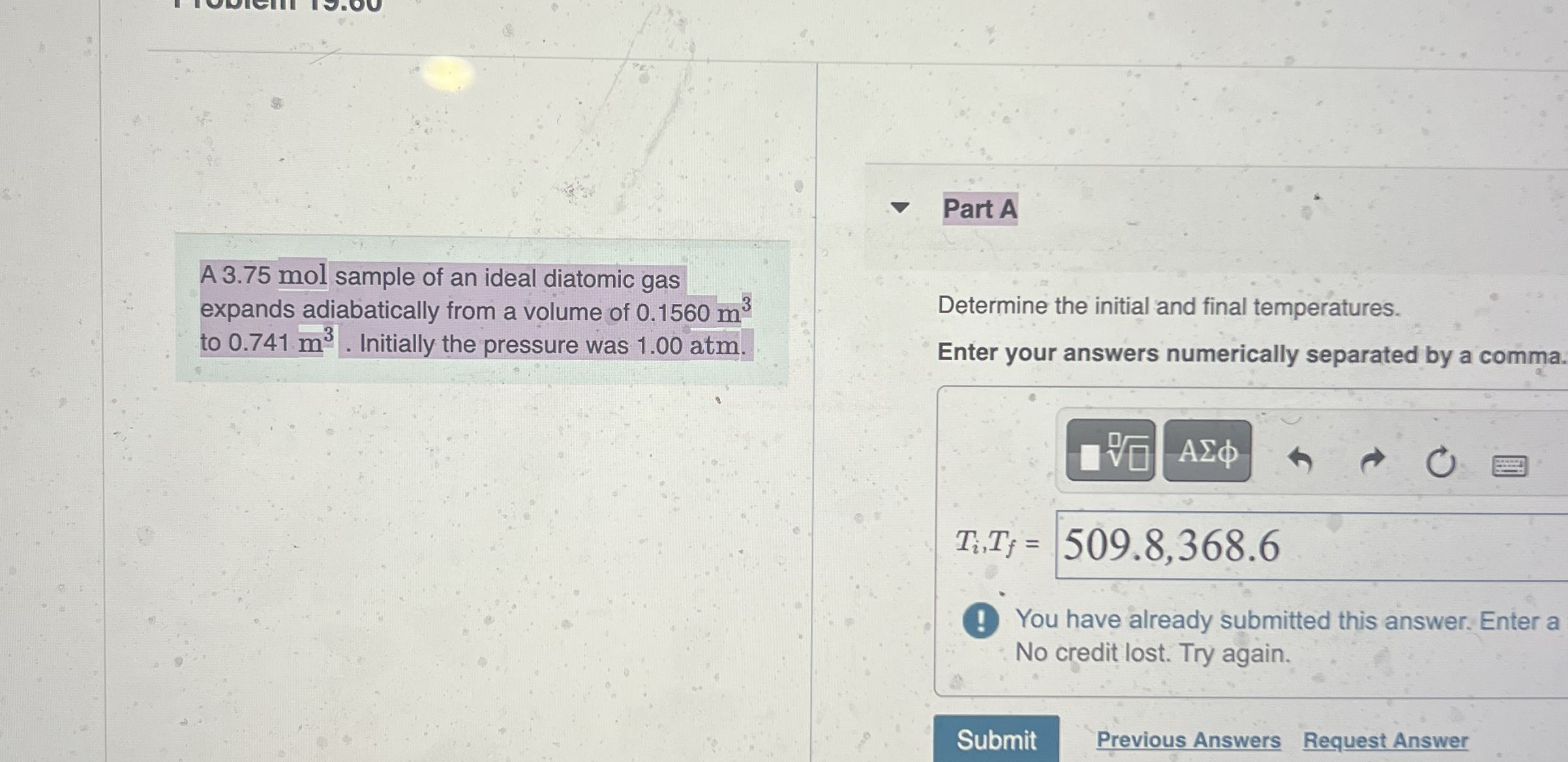 A 3 . 7 5 mol sample of an ideal diatomic gas