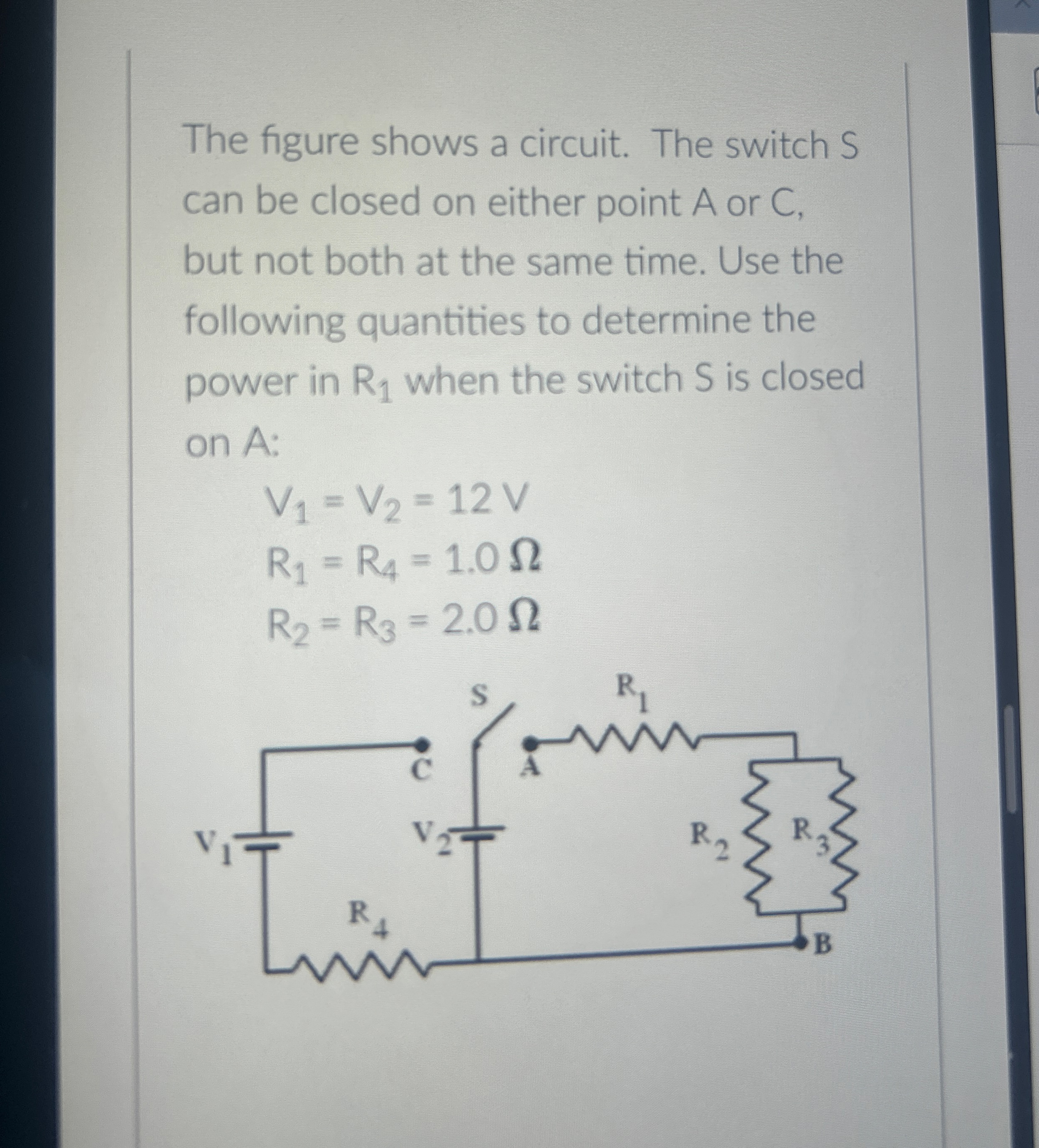 The figure shows a circuit. The switch S can be