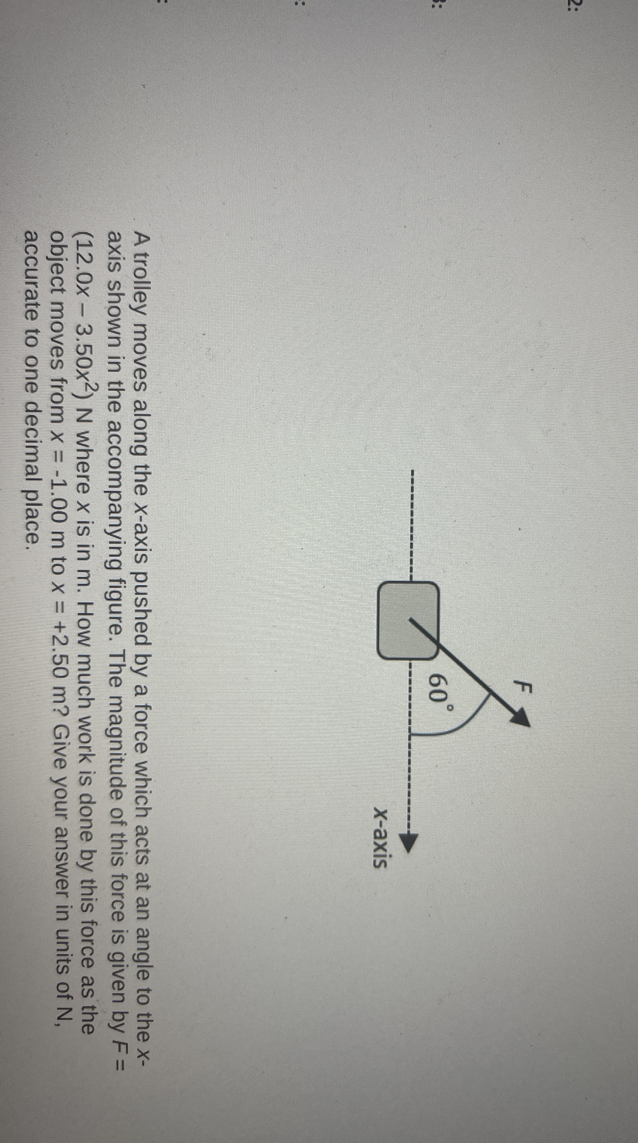 A trolley moves along the x - axis pushed by a