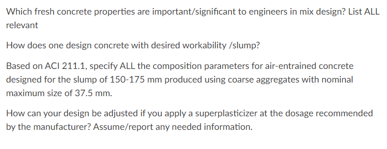 Which fresh concrete properties are important /