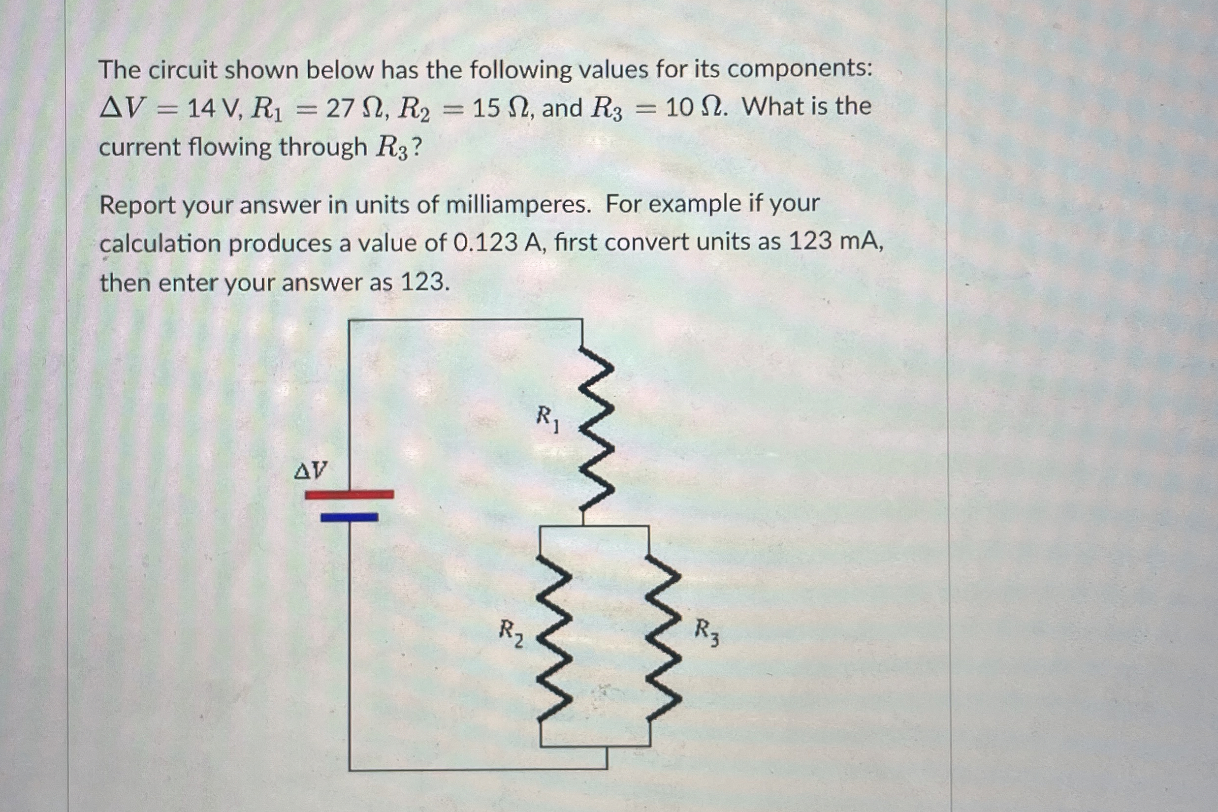 The circuit shown below has the following values