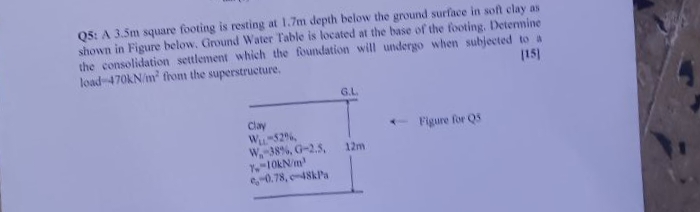Q 5 : A 3 . 5 m square footing is resting at 1 .