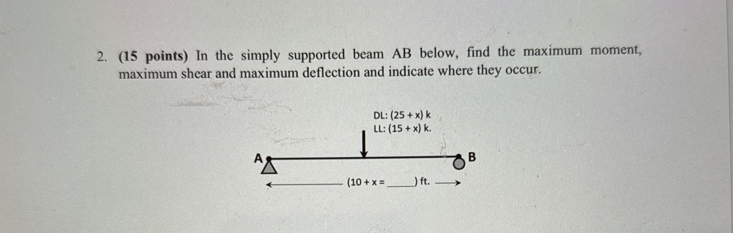 ( 1 5 points ) In the simply supported beam AB