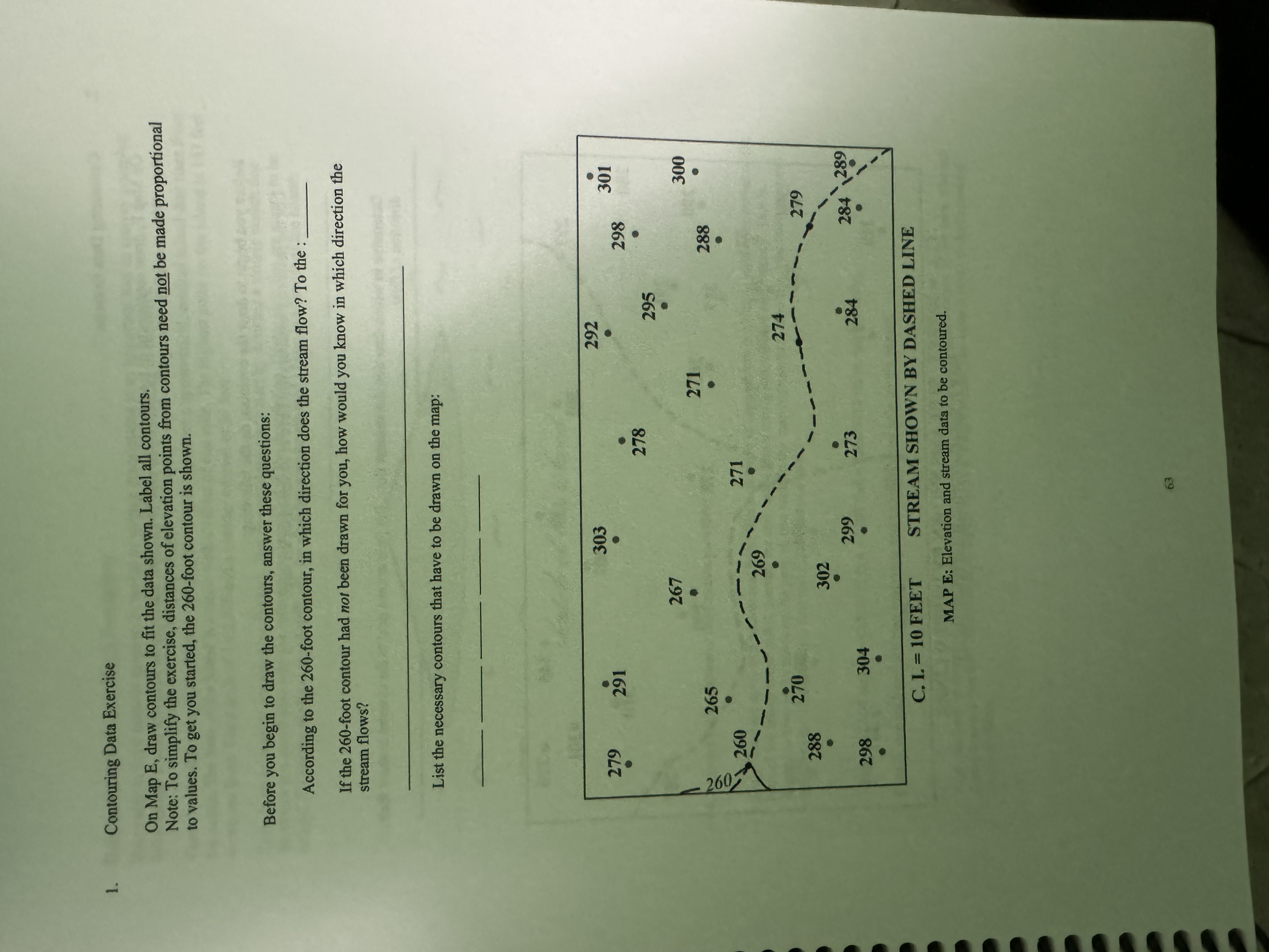 Contouring Data Exercise On Map E , draw contours