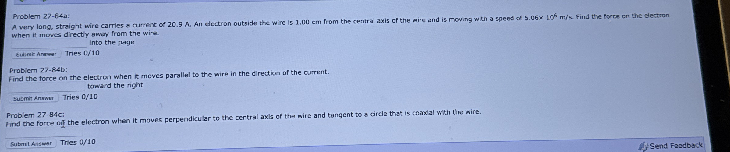 Problem 2 7 - 8 4 a: A very long, straight wire