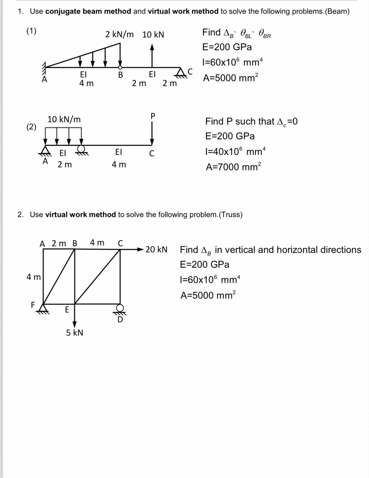 Use conjugate beam method and virtual work method